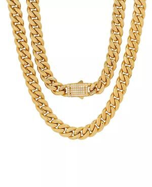 STEELTIME Men's 18k Gold Plated Stainless Steel Cuban Link Chain Necklace